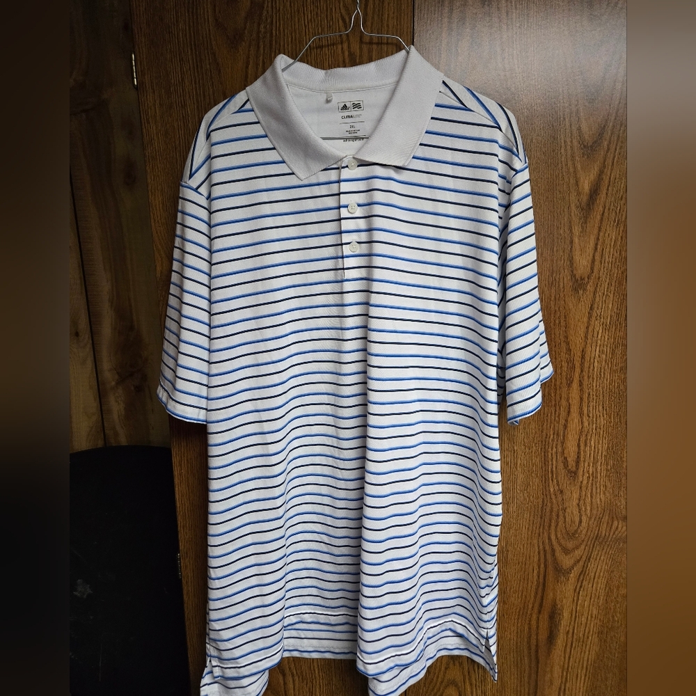 Adidas ClimaLite Men's Blue Striped Golf Polo Shirt